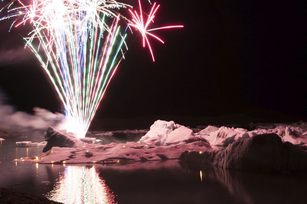 Feux d'artifice à Jökulsárlón